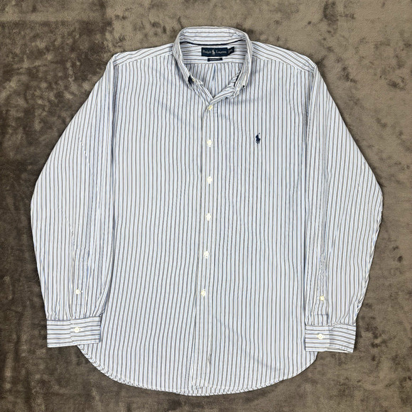 Ralph Lauren Long Sleeve button down Shirt Mens Classic Fit XL White Blue - Picture 1 of 5